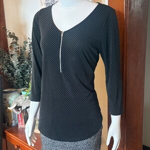 Green Envelope M , Black Polka Dot Zip-Front Women's Top